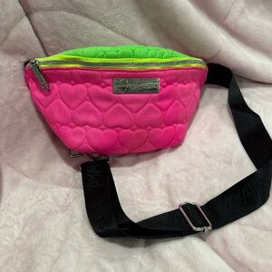 Betsey Johnson Neon Pink & Lime Green Heart Quilted Belt Bag (Fanny Pack)